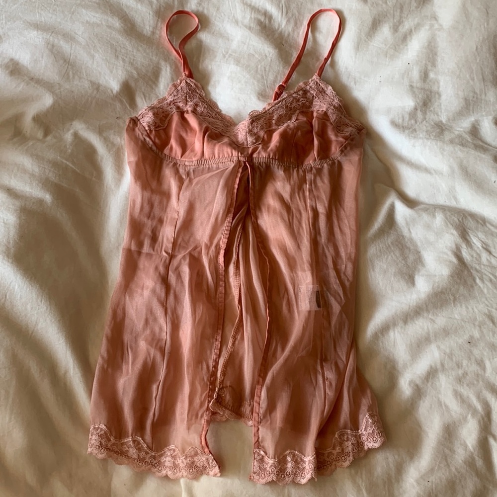 Sexy sheer peach split cami top